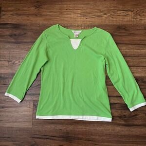 Y2K Vintage Green Layered Look VNeck Long Sleeve Top Women Small 100% Cotton